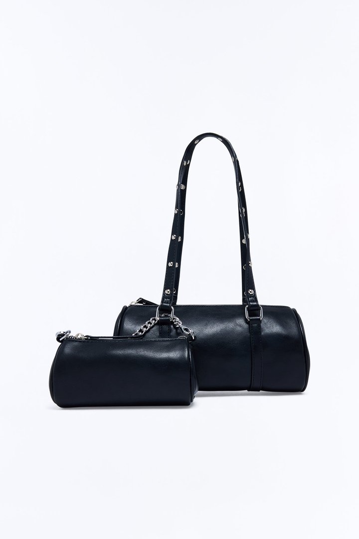 Plus One Faux Leather 2 Piece Shoulder Handbag Set - Black