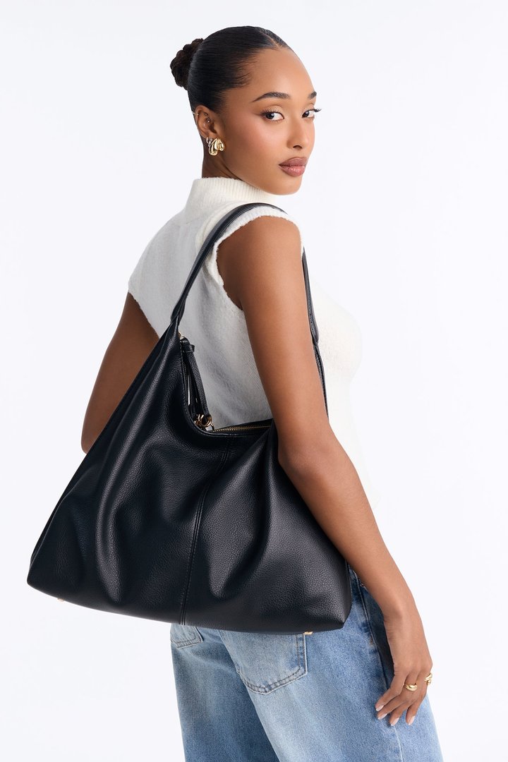 Got Carried Away Faux Leather Tote Handbag - Black