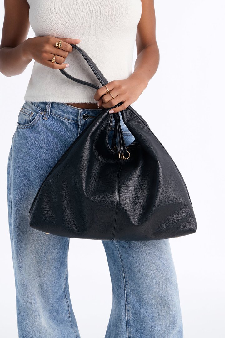 Got Carried Away Faux Leather Tote Handbag - Black