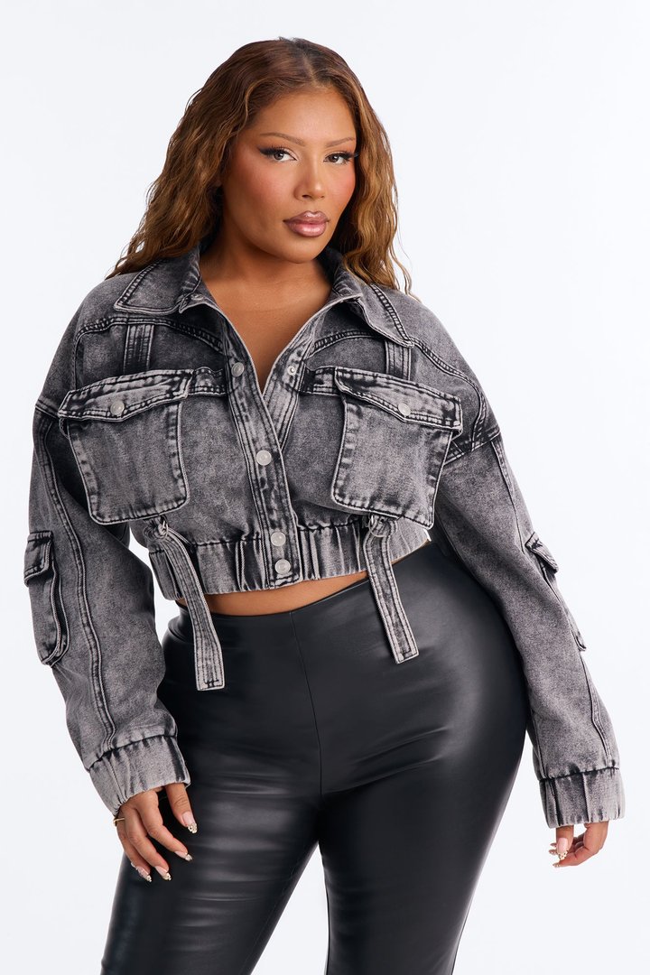 Heart Still Beating Denim Utility Jacket - Acid Wash Black