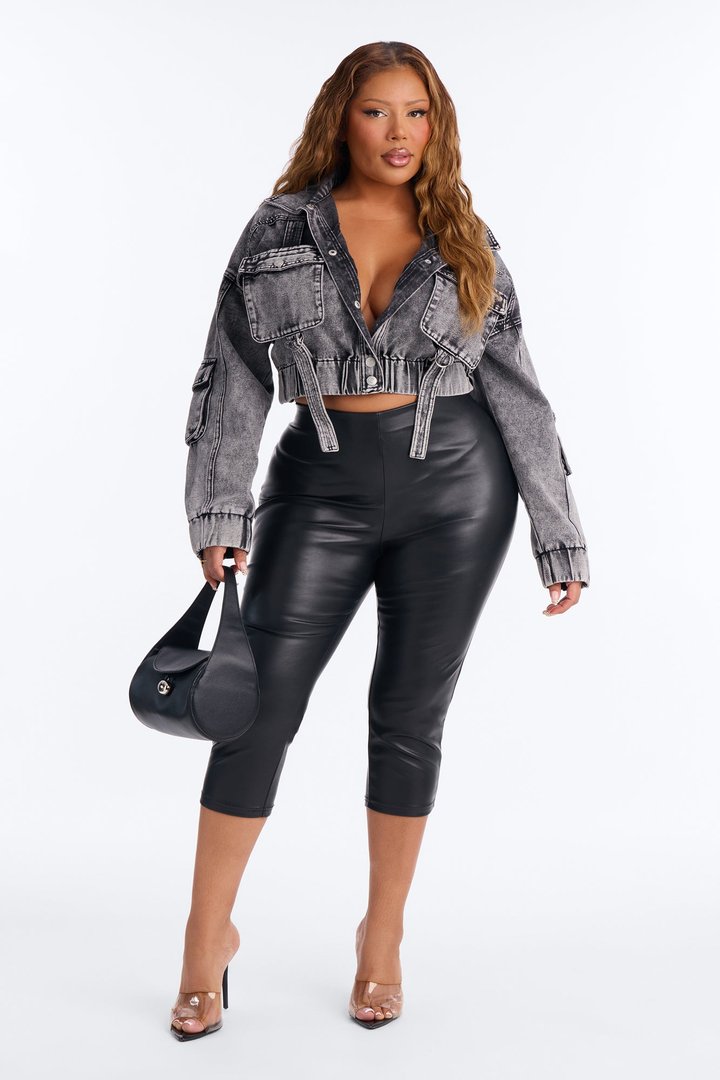 Heart Still Beating Denim Utility Jacket - Acid Wash Black