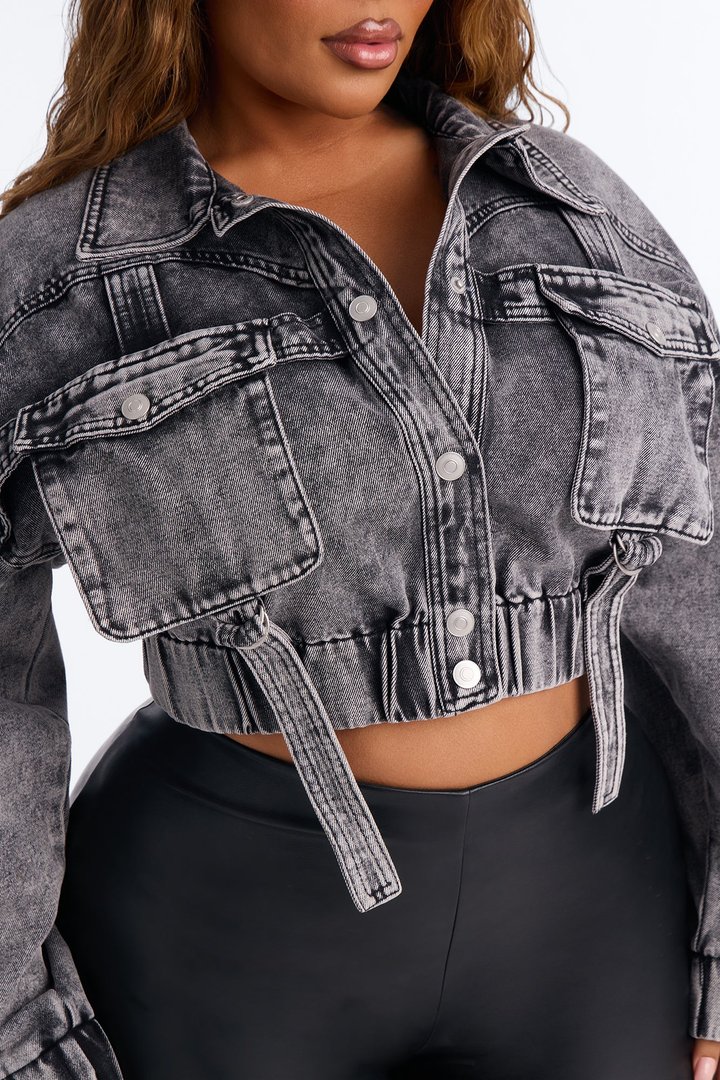 Heart Still Beating Denim Utility Jacket - Acid Wash Black