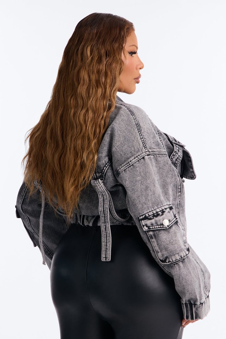 Heart Still Beating Denim Utility Jacket - Acid Wash Black