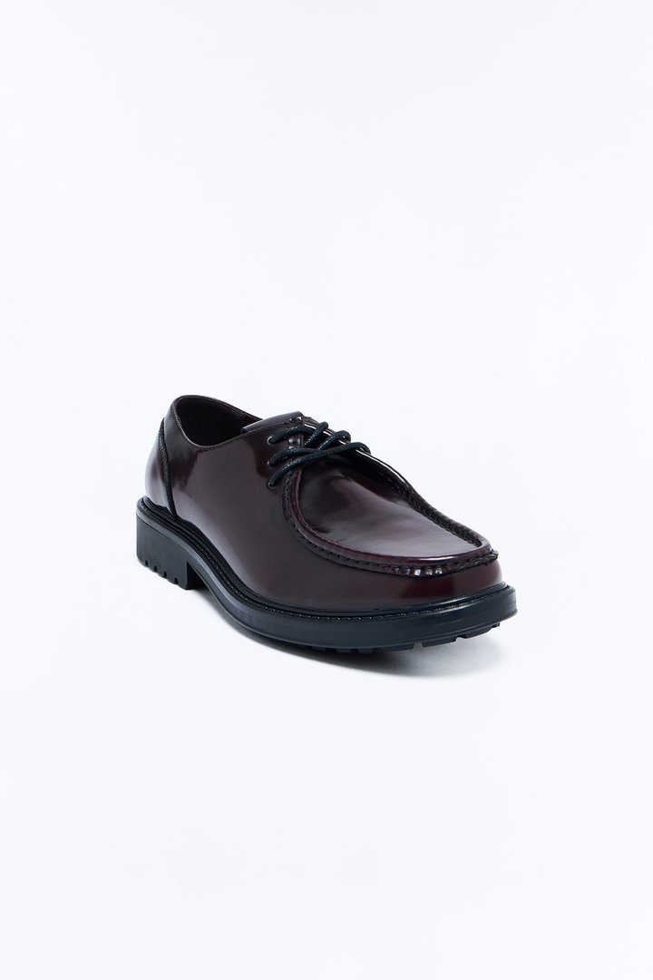 Ombre Laced Up Faux Leather Slip On Loafers - Brown