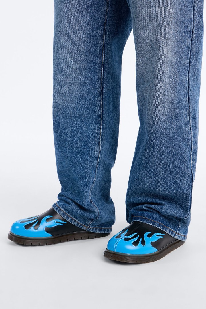 Inferno Flame Detail Slip On Mule - Black/Blue