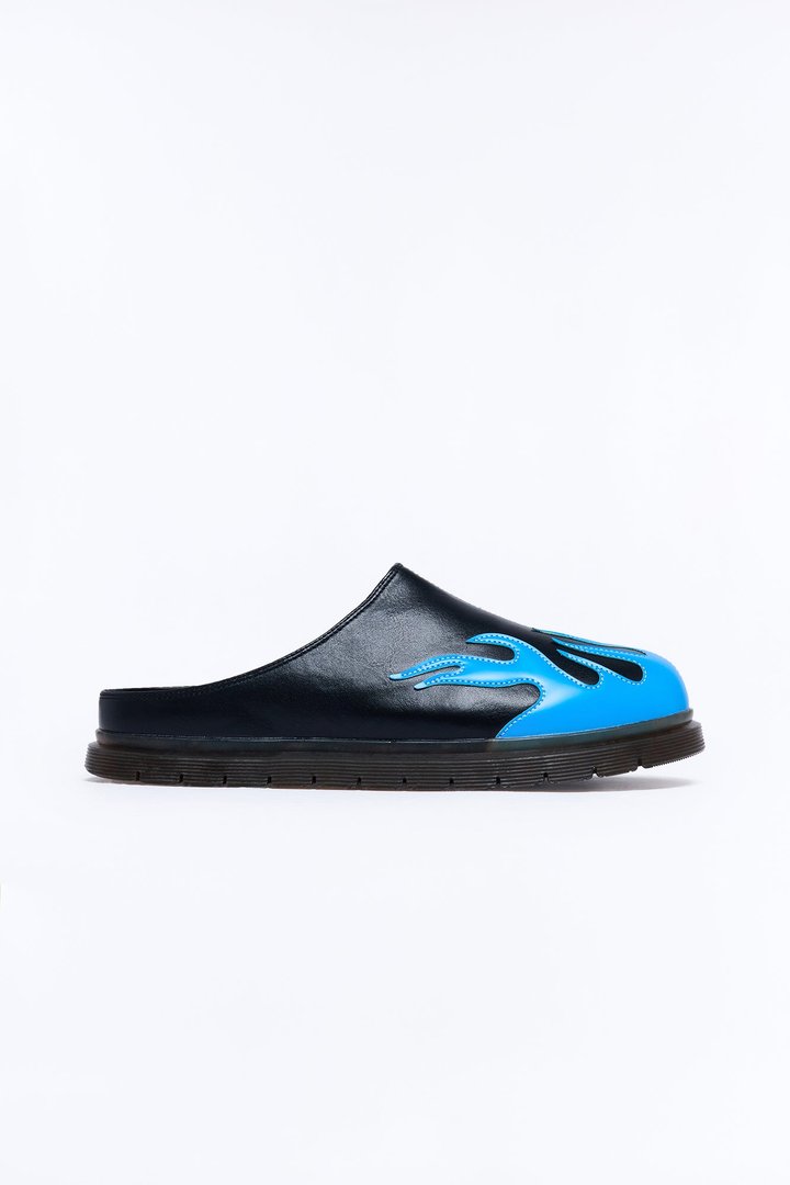 Inferno Flame Detail Slip On Mule - Black/Blue