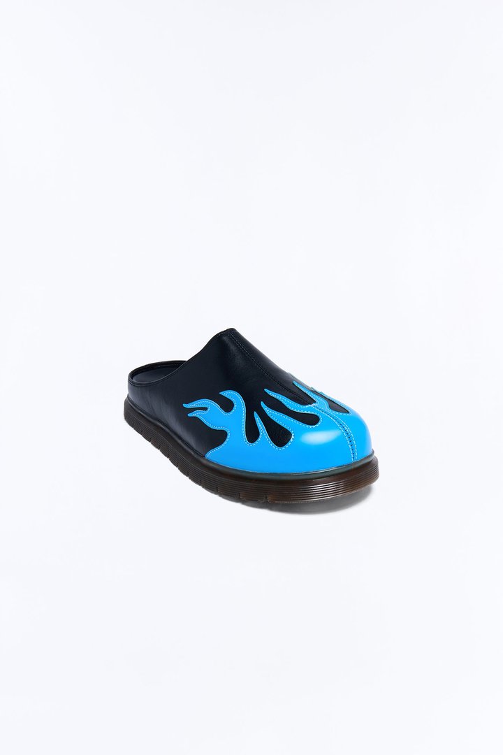 Inferno Flame Detail Slip On Mule - Black/Blue