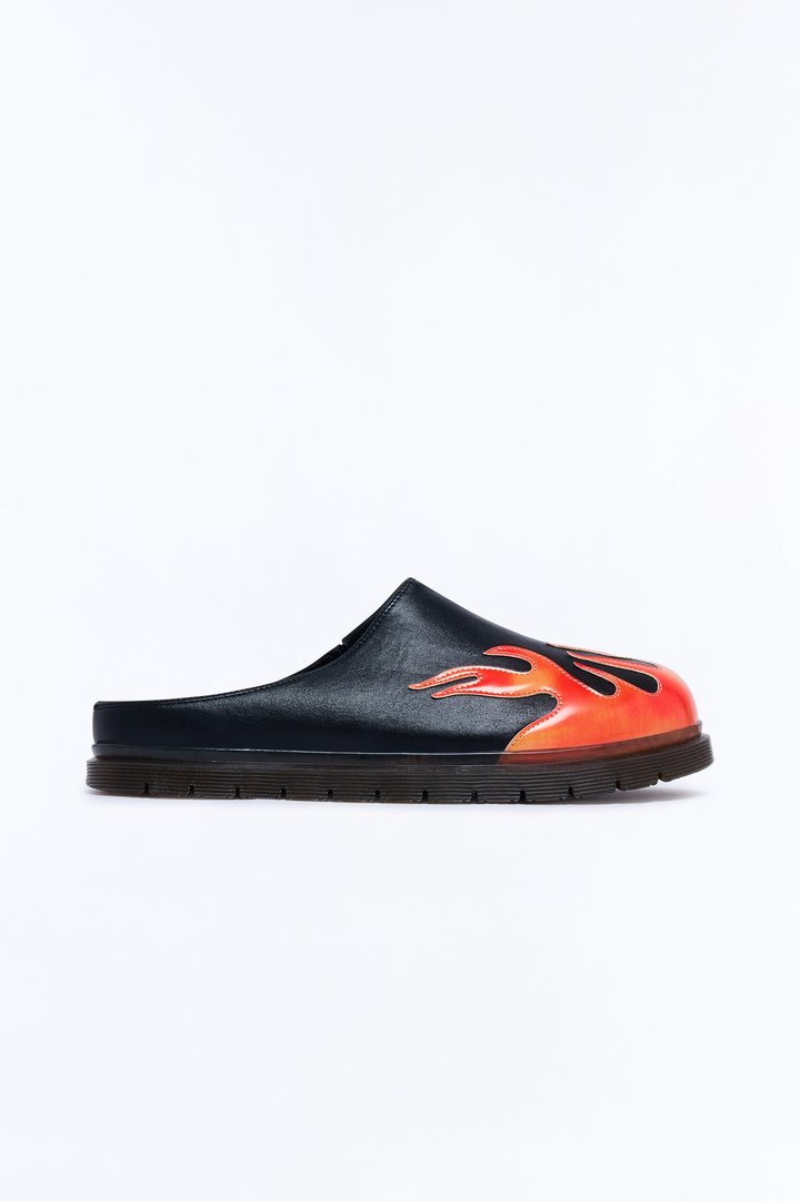Inferno Flame Detail Slip On Mule - Black/Red