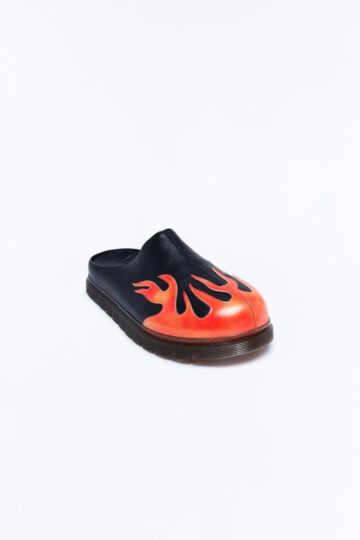 Inferno Flame Detail Slip On Mule - Black/Red