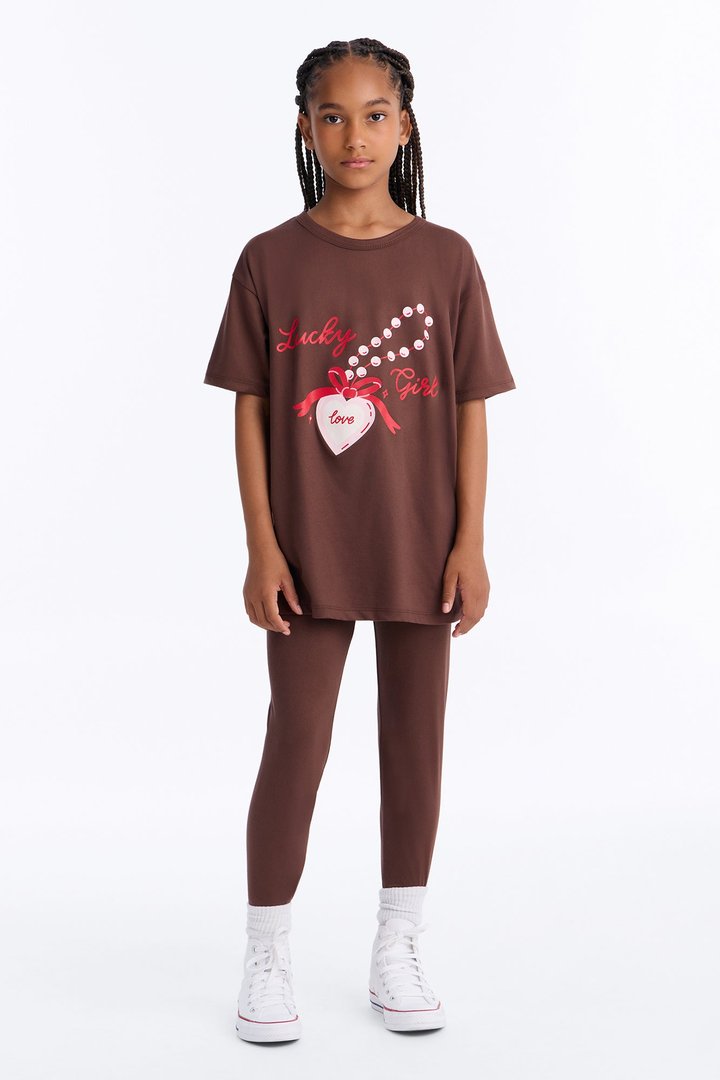 Mini Lucky Girl Legging Set - Brown