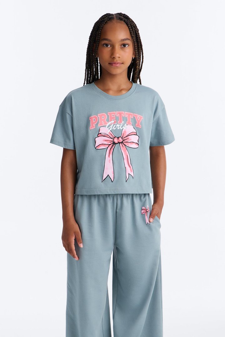 Mini Too Pretty Wide Leg Pant Set - Grey