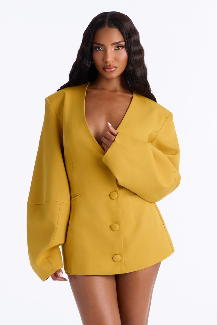 Sweet & Smart Barrel Sleeve Blazer - Chartreuse
