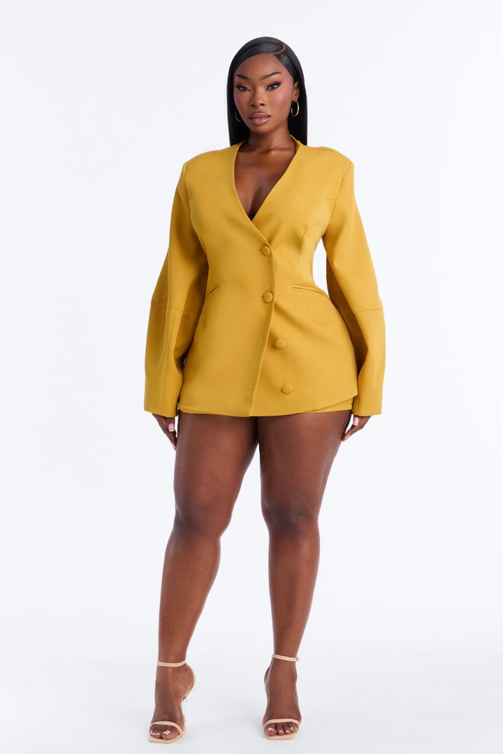 Sweet & Smart Barrel Sleeve Blazer - Chartreuse