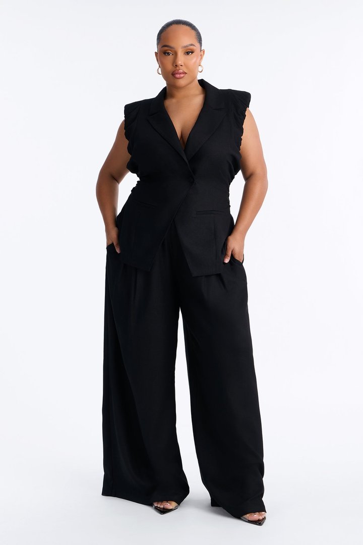 Nhulla Wide Leg Linen Trouser Pant - Black