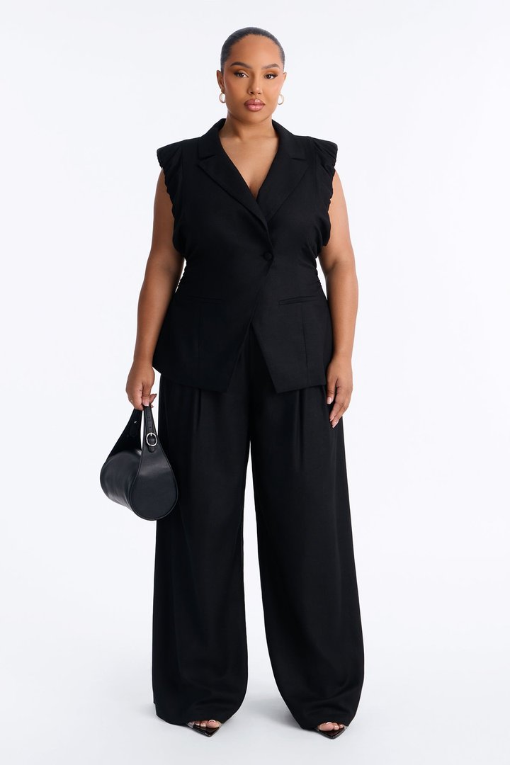 Nhulla Wide Leg Linen Trouser Pant - Black