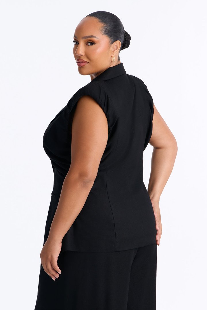 Nhulla Sleeveless Ruched Linen Blazer - Black