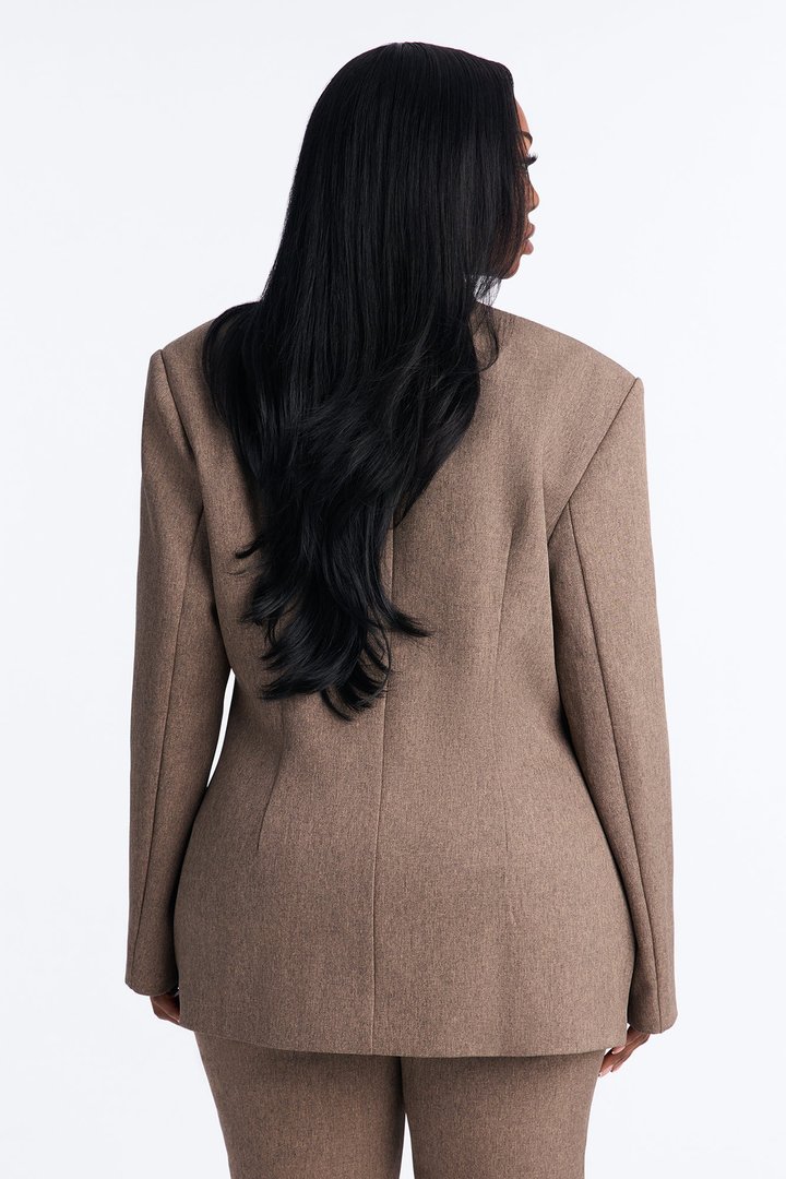 Perfectly Poised Stand Collar Crossover Blazer - Brown Combo