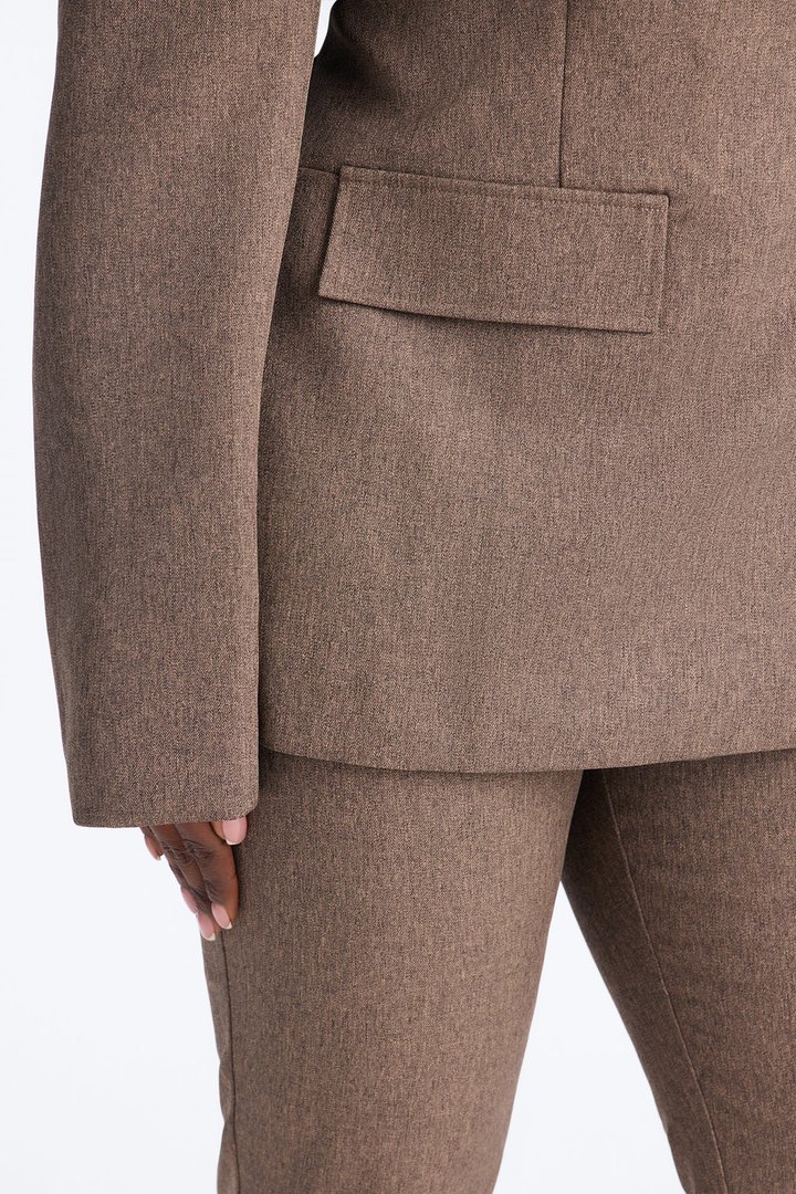 Perfectly Poised Stand Collar Crossover Blazer - Brown Combo