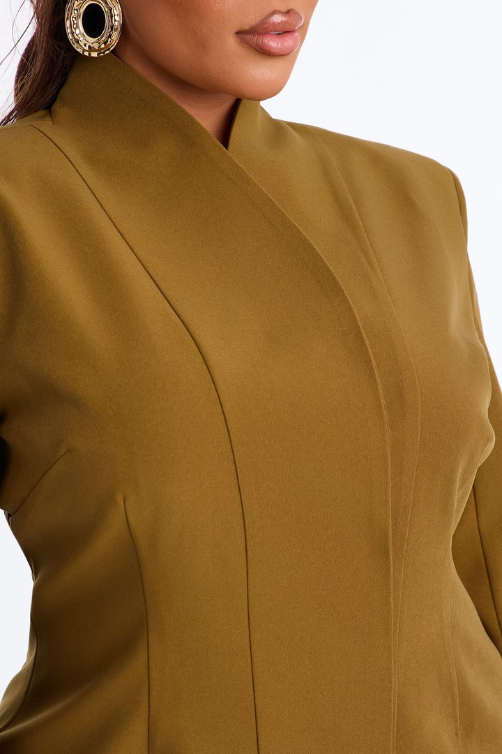Angelina Fitted High Neck Single Breasted Blazer - Military Green