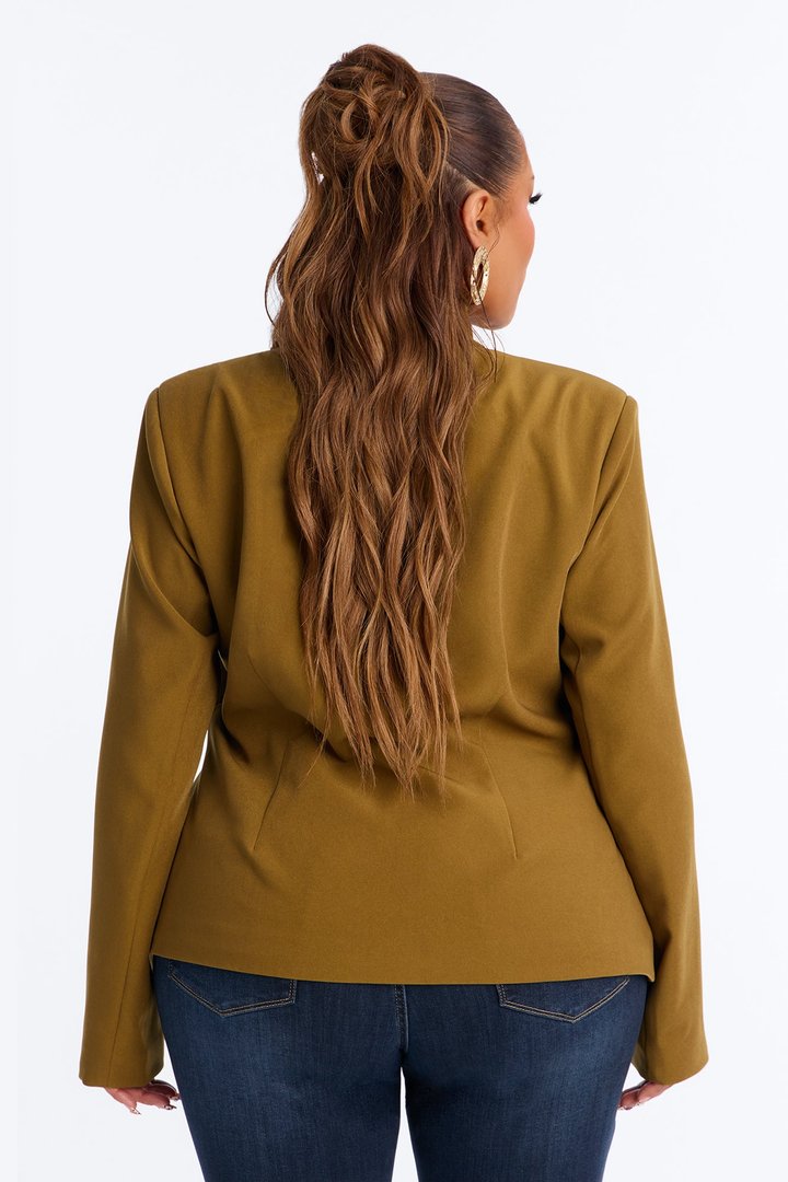 Angelina Fitted High Neck Single Breasted Blazer - Military Green
