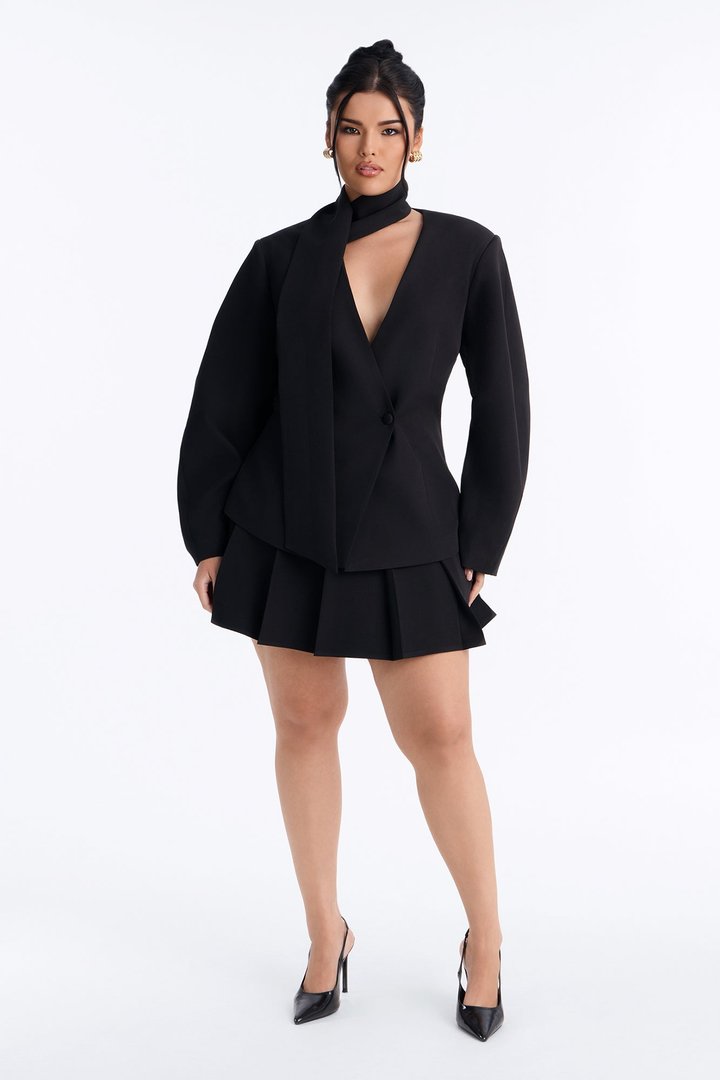 Adeline Long Sleeve Scarf Blazer - Black
