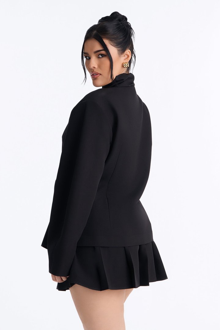 Adeline Long Sleeve Scarf Blazer - Black