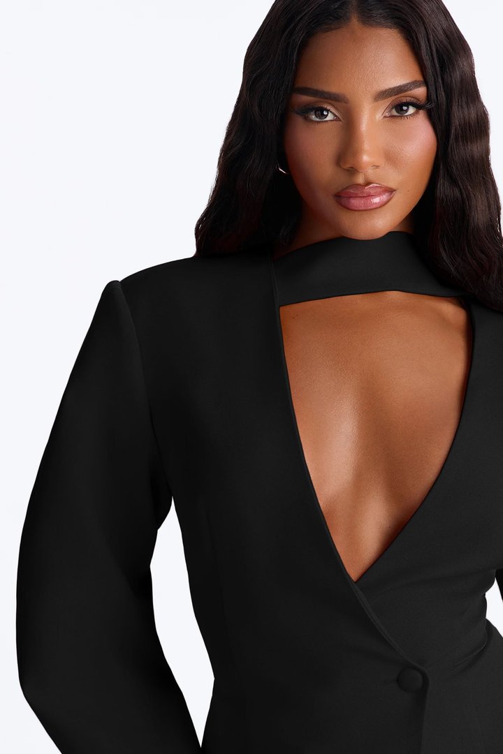 Adeline Long Sleeve Scarf Blazer - Black