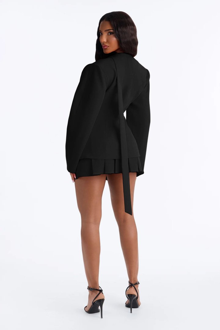 Adeline Long Sleeve Scarf Blazer - Black