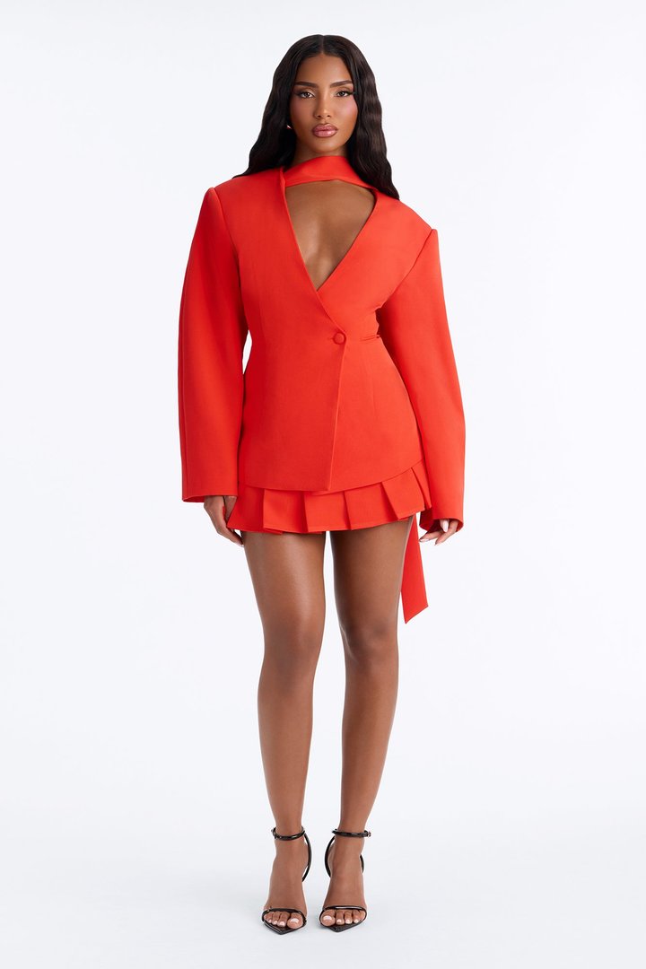 Adeline Mid Rise Pleated Mini Skirt - Red