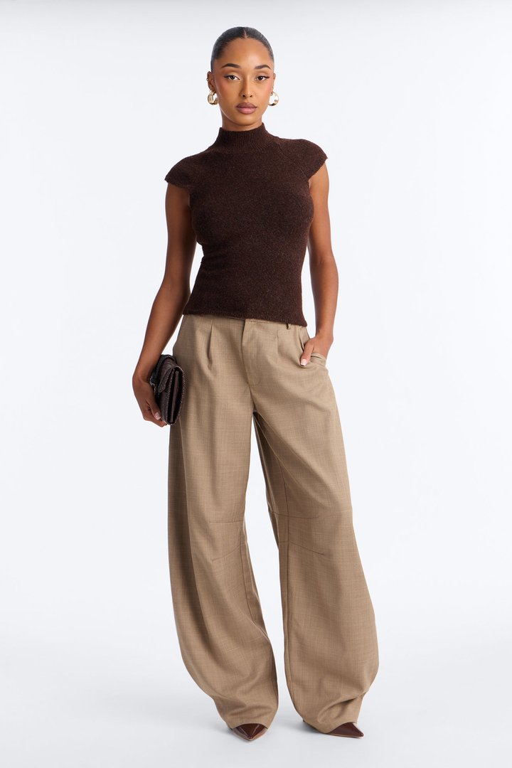 Sasha Pleated Barrel Leg Trouser - Brown
