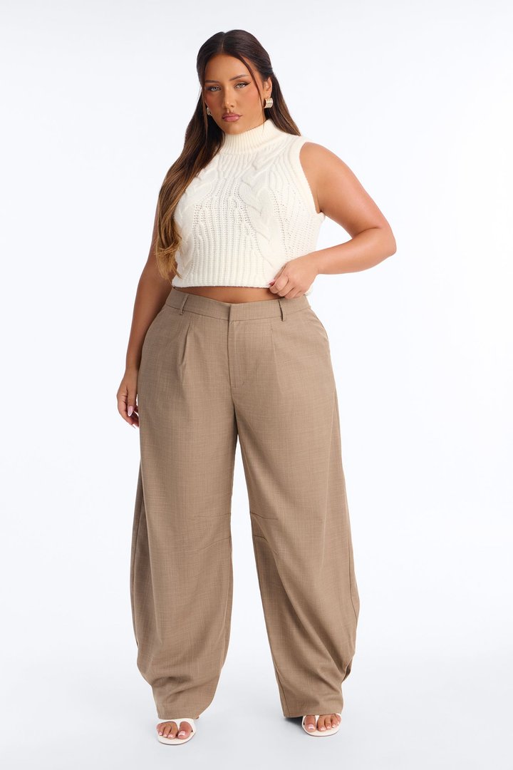 Sasha Pleated Barrel Leg Trouser - Brown