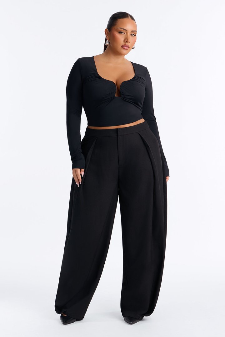 Josephine Barrel Leg Pleated Trouser - Black