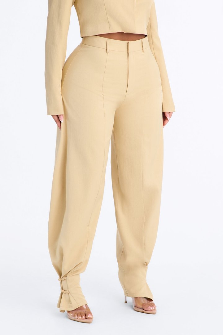 Parris High Rise Barrel Leg Frog Closure Trouser - Honey