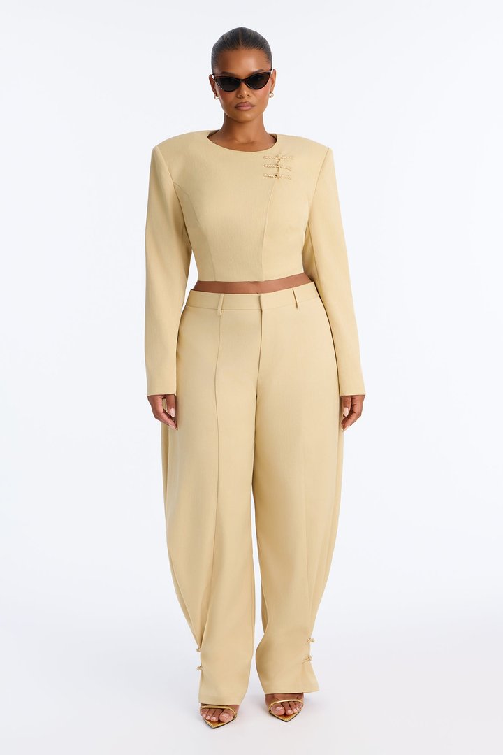 Parris High Rise Barrel Leg Frog Closure Trouser - Honey