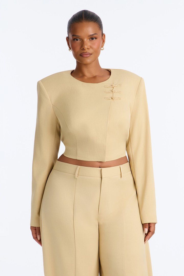 Parris Cropped Frog Closure Trim Blazer - Honey