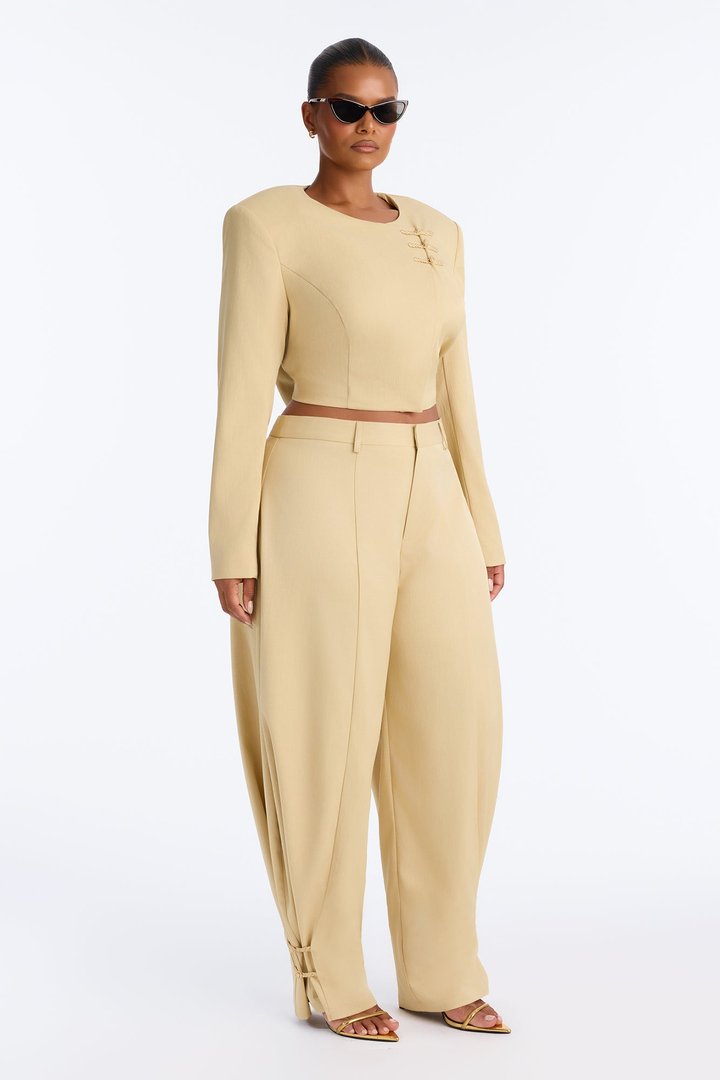 Parris Cropped Frog Closure Trim Blazer - Honey