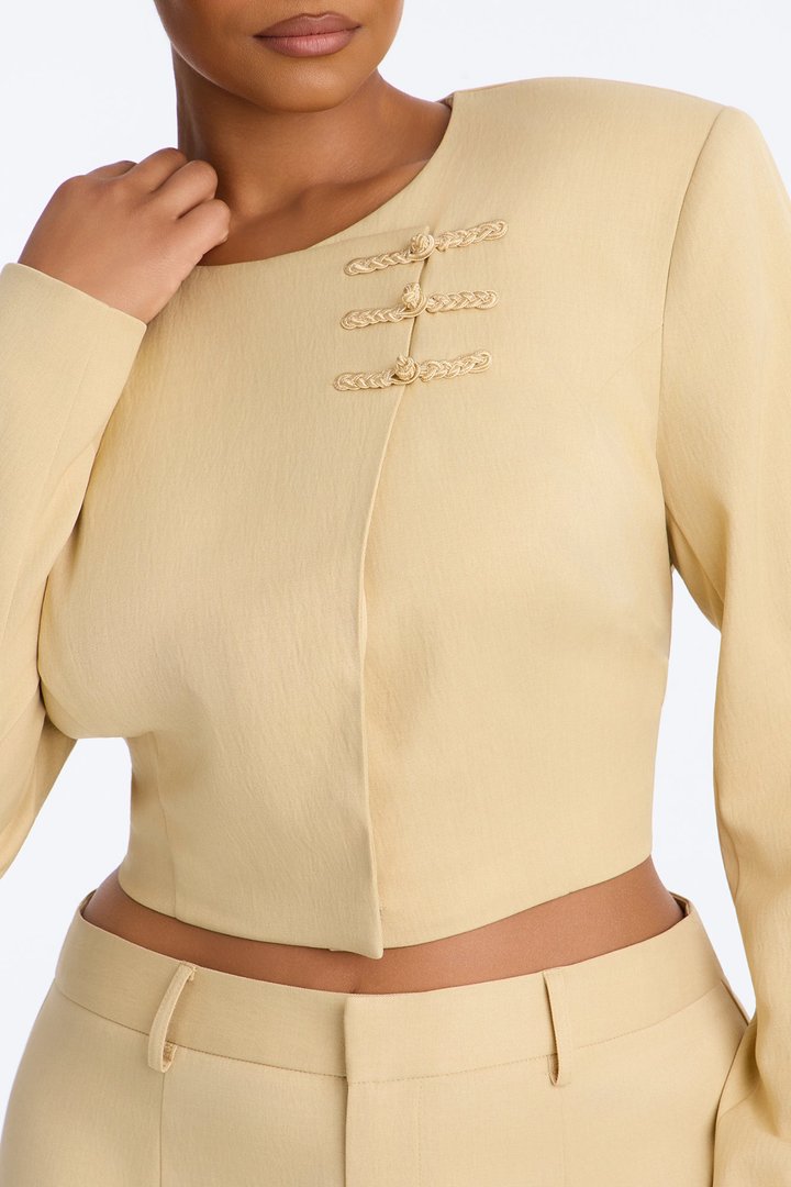 Parris Cropped Frog Closure Trim Blazer - Honey