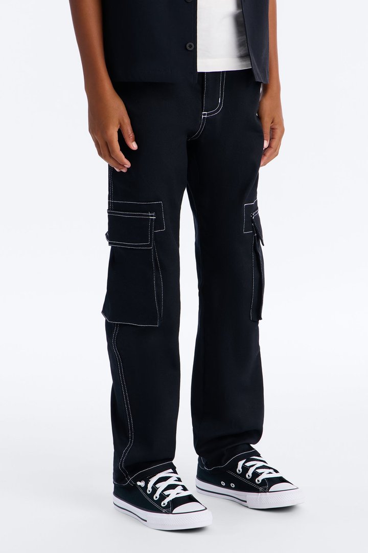 Mini Contrast Lining Carpenter Straight Jeans - Black