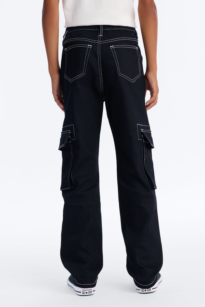 Mini Contrast Lining Carpenter Straight Jeans - Black