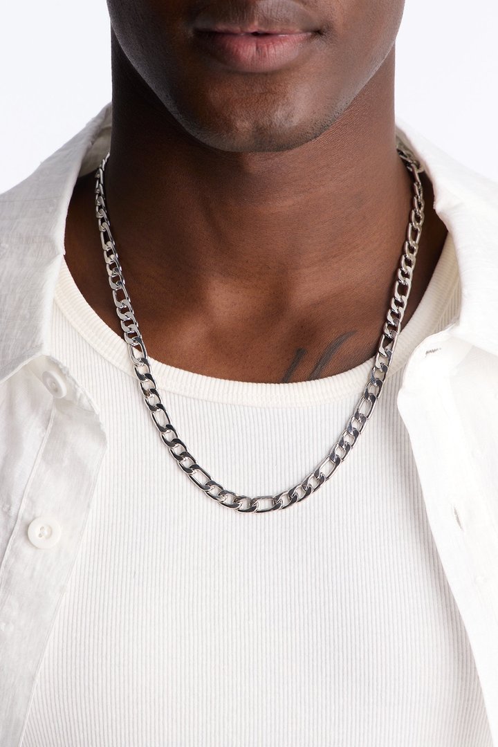 24″ Figaro Chain 8mm Necklace - Silver