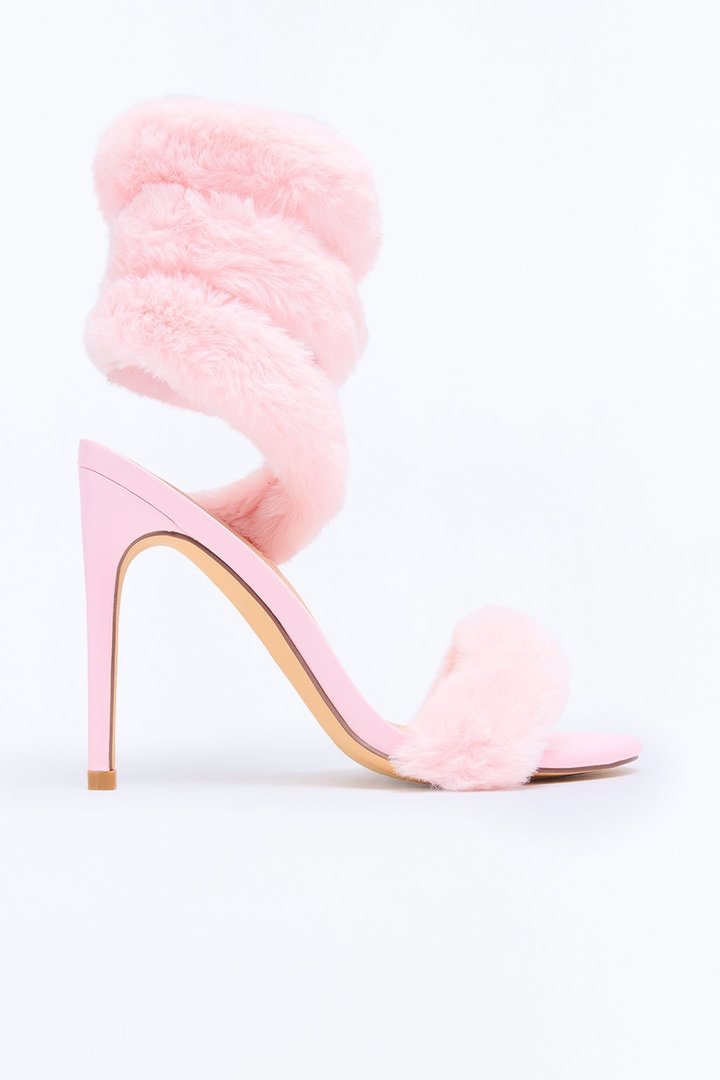 Flurry Faux Fur Wrap Up Heels - Pink