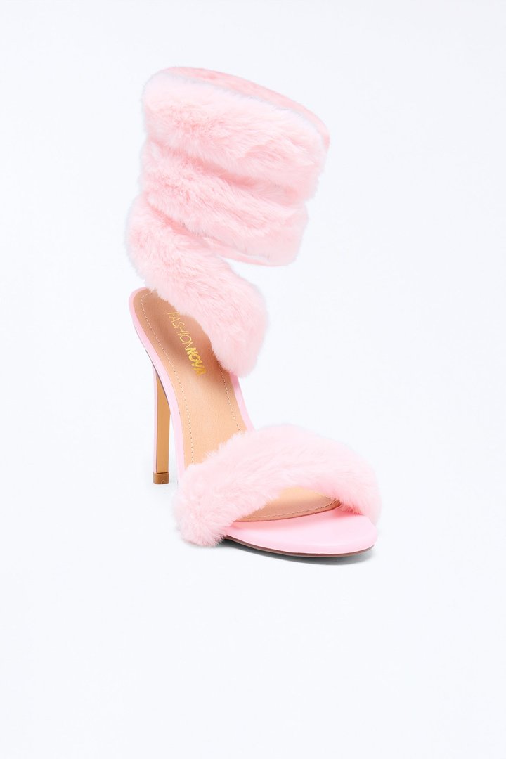 Flurry Faux Fur Wrap Up Heels - Pink