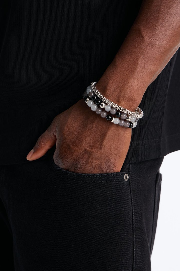 Hendrix Glass Beaded Bracelet Set - Grey