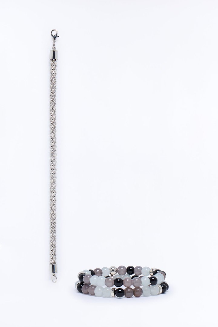 Hendrix Glass Beaded Bracelet Set - Grey