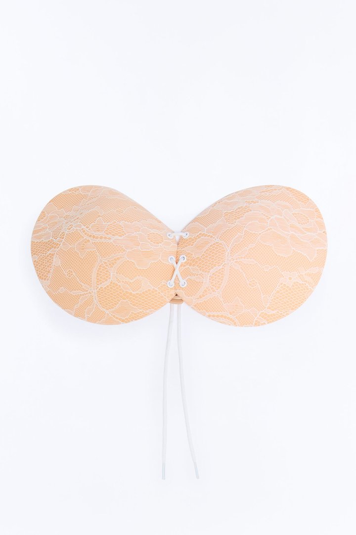 Lace Overlay Lift Up Sticky Bra - White