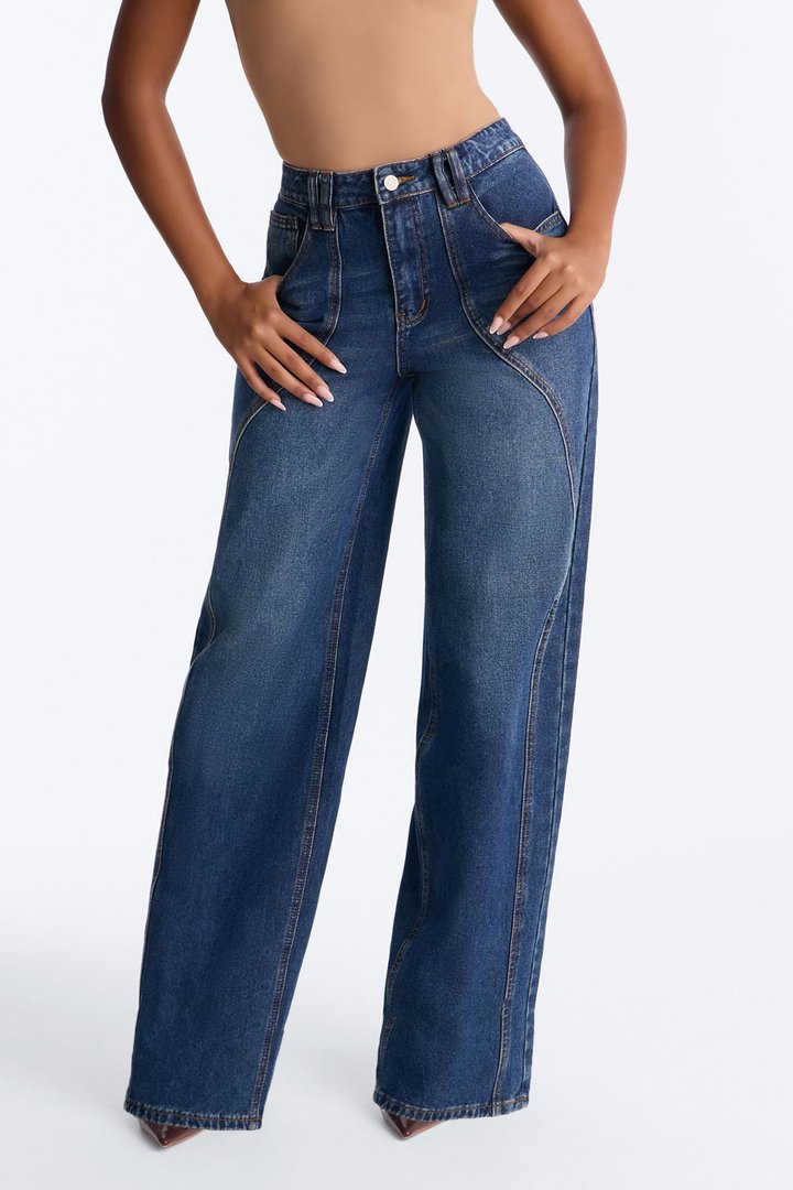 Low Profile High Rise Straight Leg Jeans - Dark Wash