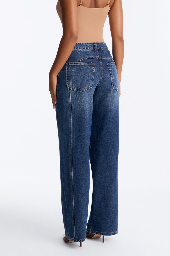 Low Profile High Rise Straight Leg Jeans - Dark Wash