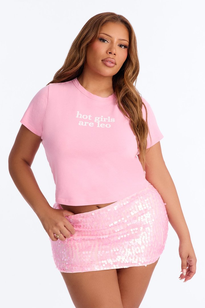 Hot Girls Are Leo Baby Tee - Light Pink
