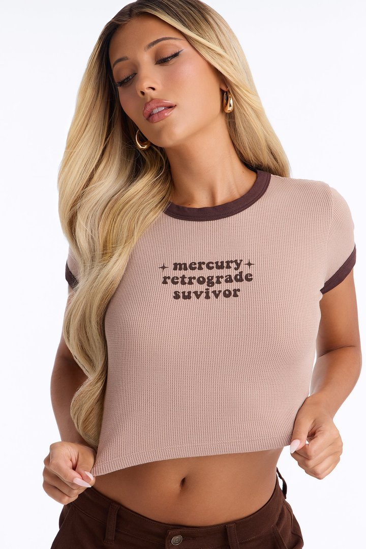 Mercury Retrograde Survivor Waffle Baby Tee - Taupe/combo