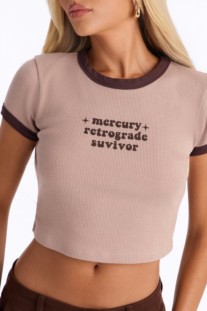 Mercury Retrograde Survivor Waffle Baby Tee - Taupe/combo